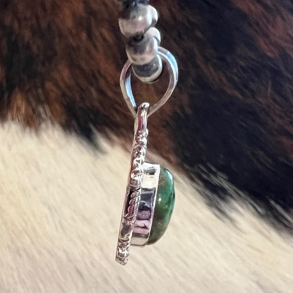 ❤️ Sonoran Gold Turquoise Navajo Style Southwestern Sterling Silver Pendant 1”L - Picture 5 of 14
